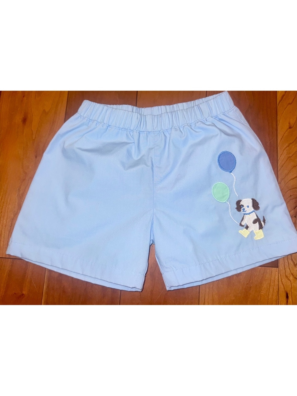 The Beaufort Bonnet Company Boys' Light Blue 3t Shorts with Puppy and Balloons